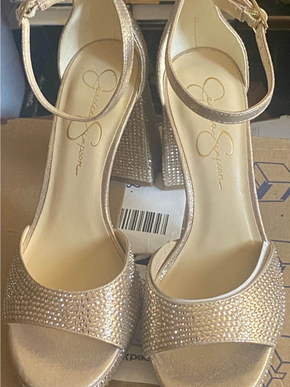 Jessica Simpson Rose Gold Rhinestone Block Heel Sandals
